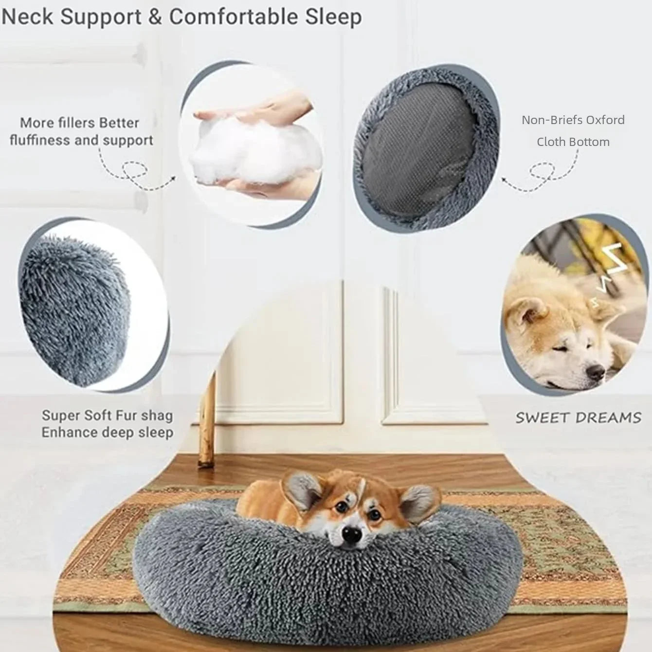Soft Calming Pet Bed | Washable Plush Bed
